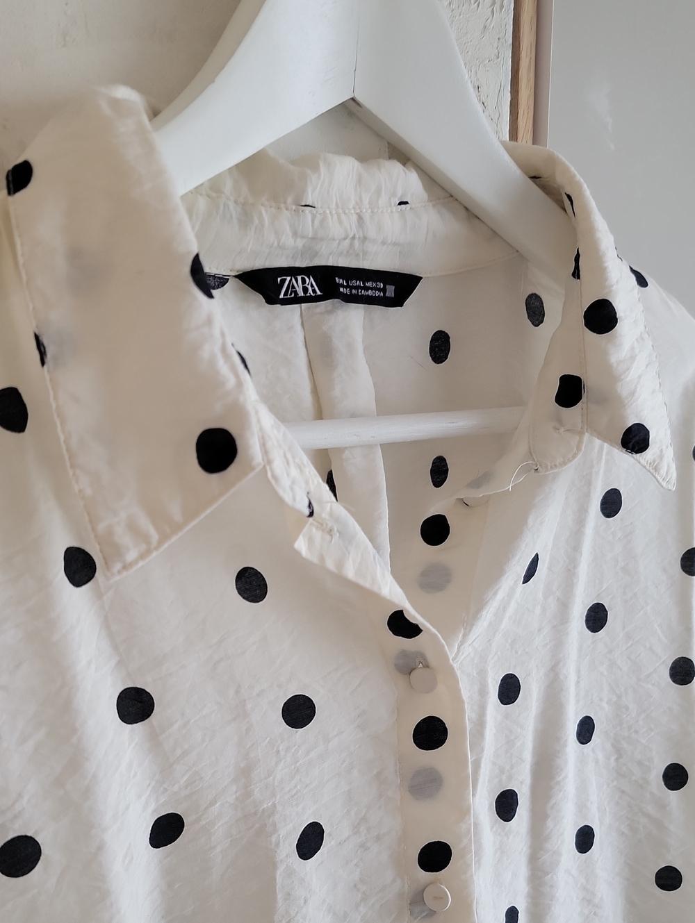 Zara Cream Button-Down Shirt with Black Polka Dots